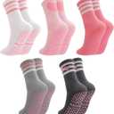 Pilates Socks with Grips for Women Cute Non Slip Yoga Socks for Barre Hospital Home, One Size (Heart Striped)