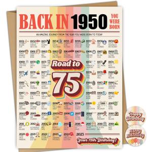 3 x Happy 75th Birthday Card, Funny Road to 75 Year Old Birthday Card Decorations Gifts for Men Women, Grandma Grandpa (Crimson)