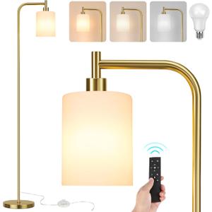 QiMH Floor Lamps for Living Room Bedroom, Gold Modern Lamp with Remote Control & Foot Switch, Industrial Standing Lamp Dimmable Colors Temperature Brightness for Home Office (Smart Bulb Included)
