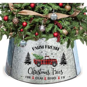 Small Metal Christmas Tree Collar 21 Inch Diameter Base, Small Tree Collar for Slim Trees, Christmas Truck Decorations (Silver)