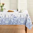 Horaldaily Spring Summer Tablecloth 60×84 Inch Rectangular, Wild Flowers Floral Blue Washable Seasonal Table Cover for Party Picnic Dinner Decor
