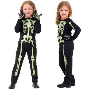 Kids Skeleton Costume Glow in the Dark Skeleton Costume Halloween Toddler Ghost Onesie with Gloves for Boys Girls (4T(3-4 years))