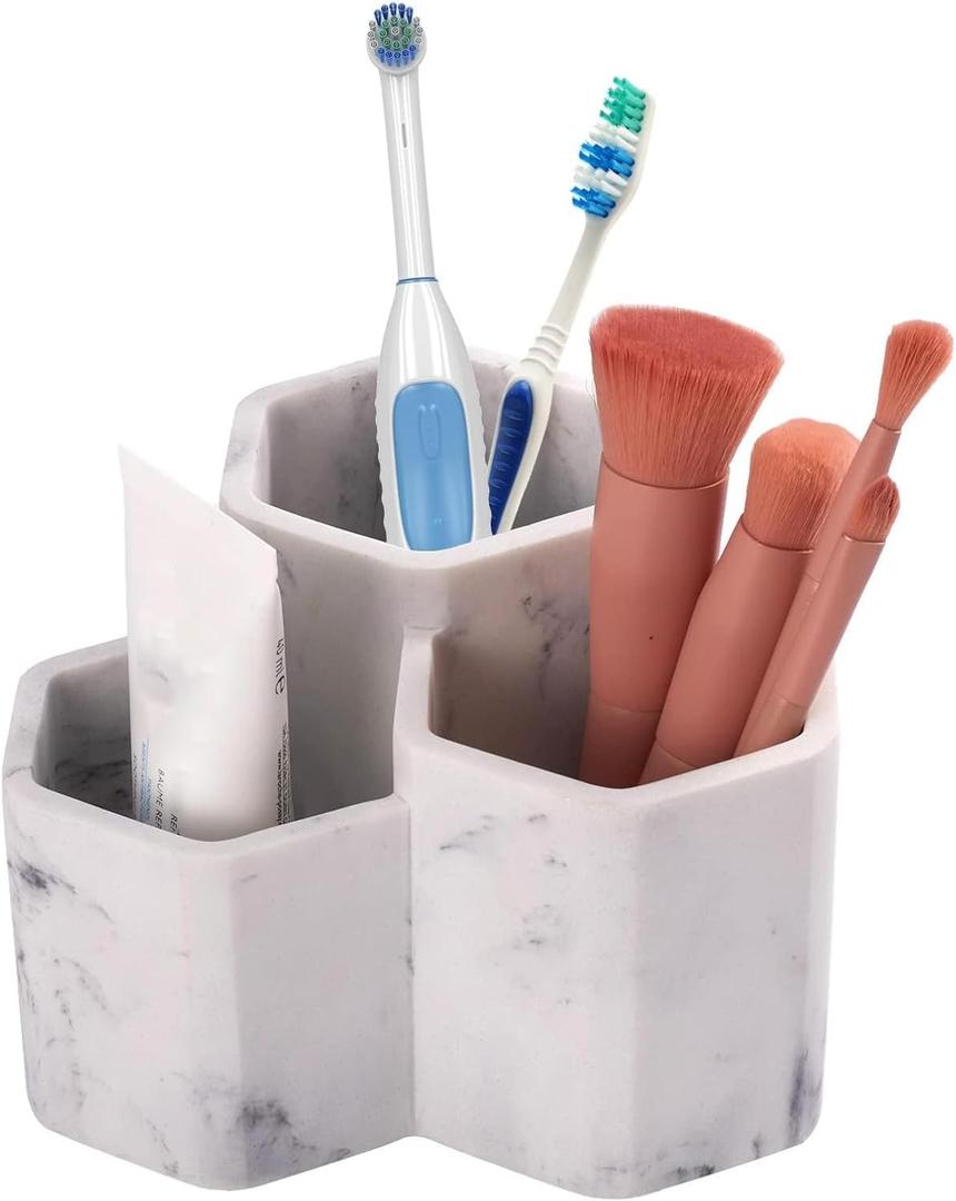 Toothbrush Holder for Bathrooms Toothpaste Holder Stand Bathroom Organizer for Toothbrush Makeup Brushes Holder (1 Pack, Marble5)