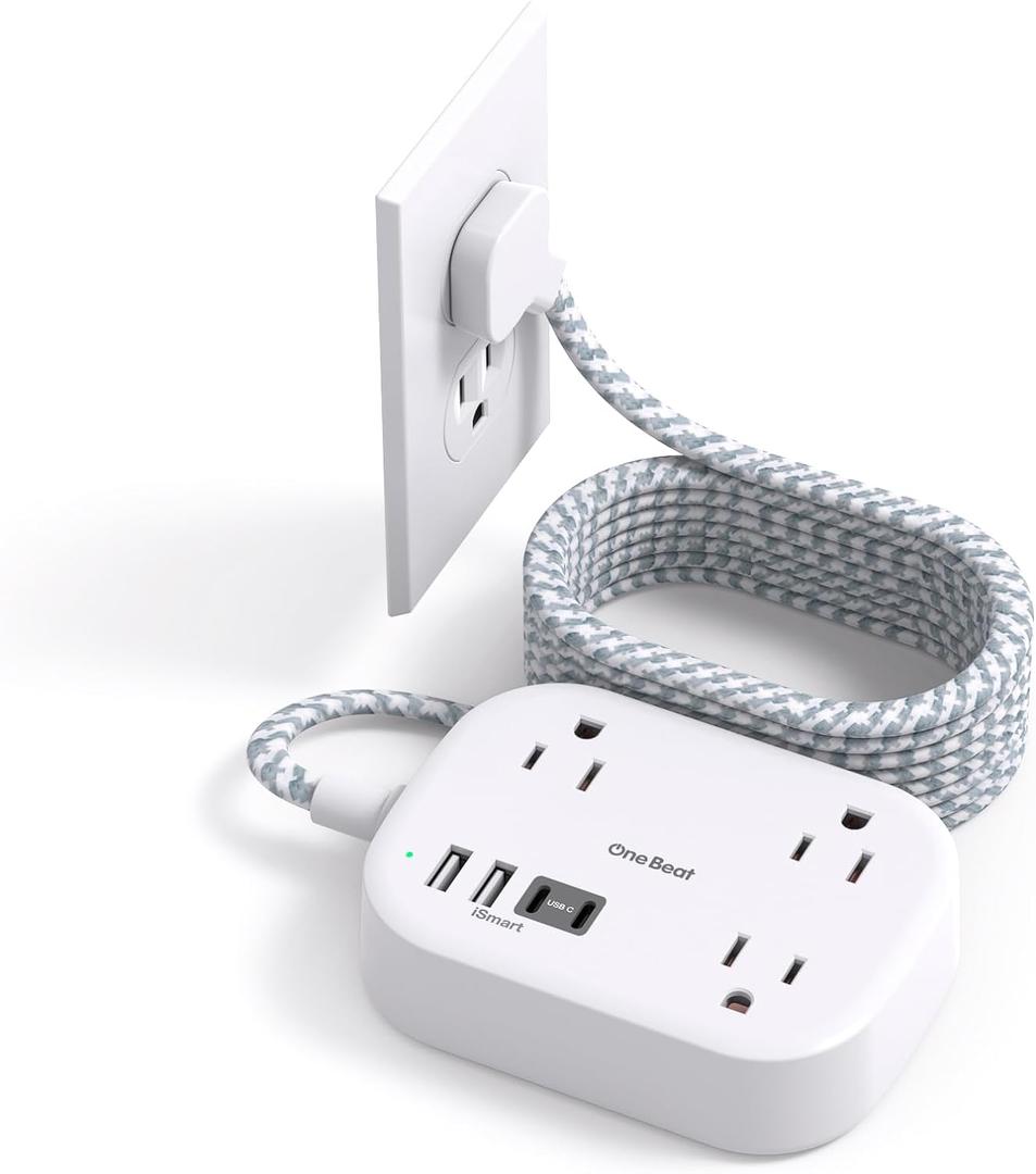 One Beat Cruise Ship Essentials,Travel Power Strip with USB C,Flat Plug Extension Cord 10 FT with 3 Outlets 4 USB Ports(2 USB C),Desk Wall Outlet Extender,Non Surge Protector for Cruise,Dorm Room,ETL