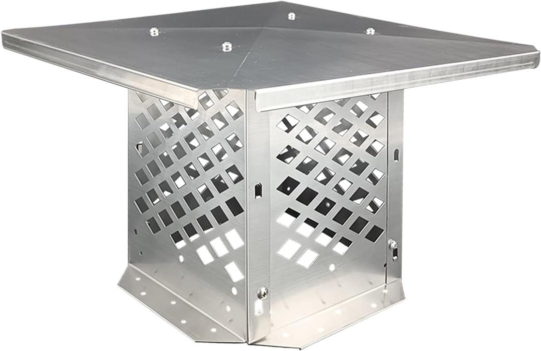 Chimney Cap, 17" x 17" Chimney Cover, Bottom Installation Method Adjustable to Fit Outside Existing Clay Flue Tile Dimensions 15" x 15" to 19.4" x 19.4", All Stainless Steel Structure