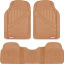 Motor Trend FlexTough Performance All Weather Rubber Car Floor Mats - 3 Piece Floor Mats Automotive Liners for Cars Truck SUV, Heavy-Duty Waterproof (Beige)