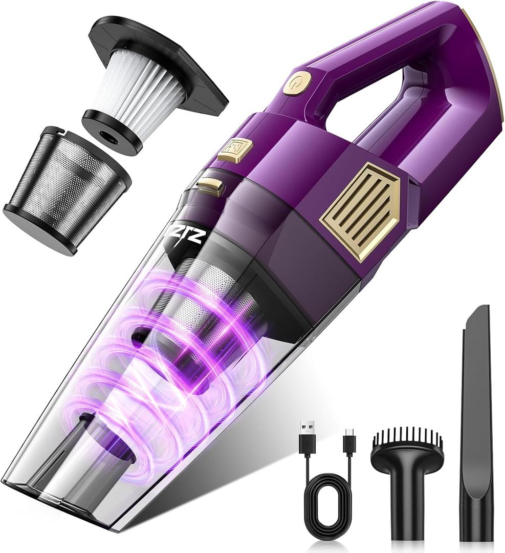 Handheld Vacuum Cordless, 15000PA Powerful Suction Hand Held Car Vacuum Cleaner Rechargeable with Multi-Nozzles & Washable Filters, High Power Lightweight Dust Busters for Home, Pet, Car, Office