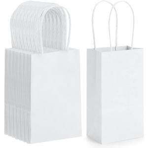 BagDream 100 Pack 3.5x2.4x6.7 Inches Mini Gift Party Favor Bags Small Kraft White Gift Bags with Handles Bulk Recyclable Paper Sacks