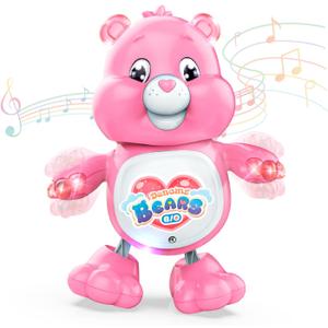 Baby Musical Easter Pink Bear Toy Dancing Crawling Tummy Time Toys, Light Up Infant Toys Birthday Easter Gifts Dancing Bear Musical Toy for Toddlers