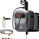 Giraffe Tools Grandfalls Retractable Pressure Washer G20B, 2500 PSI 2.2 GPM, Wall Mounted Power Washer with 65FT Hose Reel, Black Pressure Hoses, 4 Nozzles for Floor/Cars/Fences/Patios, Dark Silver