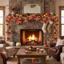 Suncalla 6 Pcs 72" Red Felt Garland Leaves Decorations for Home, Tree Felt Garland, New Year 540 Red Green Leaves Banner, Fall Rattan for New Year Themed Party, Mantel Wall Home Decoration