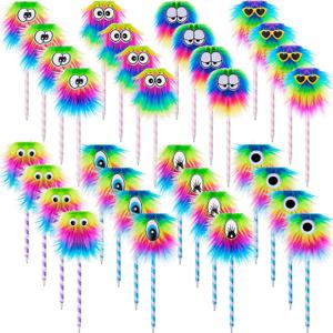 Outus 32 Pieces Rainbow Fluffy Monster Pens Cute Fun Pen for Monster Party Favors School Office Birthday Carnival Party Favor Supply