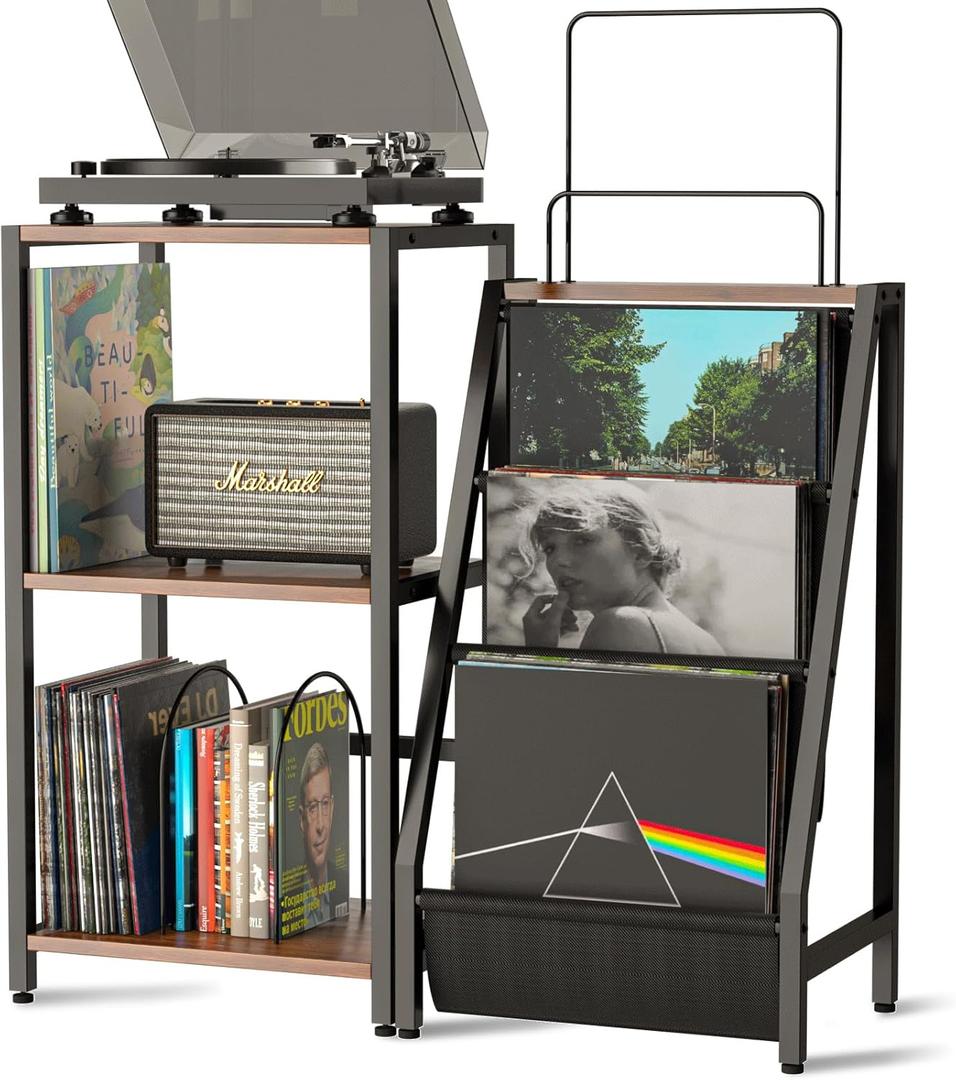 Record Player Stand | 3-Tier Record Player Table With Detachable Vinyl Record Storage Now Playing Stand | Large Capacity Turntable Stand for Living Room Bedroom