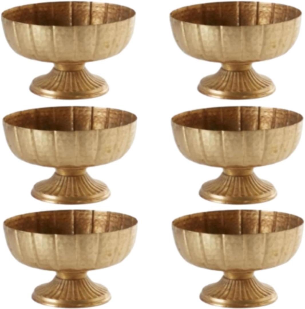 6 Pcs Distressed Gold Metal Compote Bowl Compote Vase Centerpieces for Table Pedestal Vase for Wedding Birthday Party Anniversary Indoor Outdoor Activity, 8" Diameter (Distressed Gold)