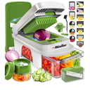 Mueller Pro-Series All-in-One, 8 Blade Mandoline Slicer for Kitchen, Food Chopper, Vegetable Slicer and Spiralizer, Cutter, Dicer, Grater, Kitchen Gadgets Sets with Container, White Sand/Pastel Green