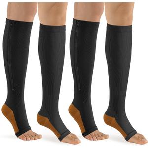 bropite Zipper Compression Socks Women & Men - 2Pairs Calf Knee High 15-20mmHg Open Toe Compression Stocking suit for Walking (Large-x-large)