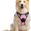 rabbitgoo Dog Harness No Pull with 2 Leash Clips, Adjustable Soft Padded, Reflective Oxford No Choke Pet Vest with Easy Control Handle for Medium Sized Dogs, Pink, M