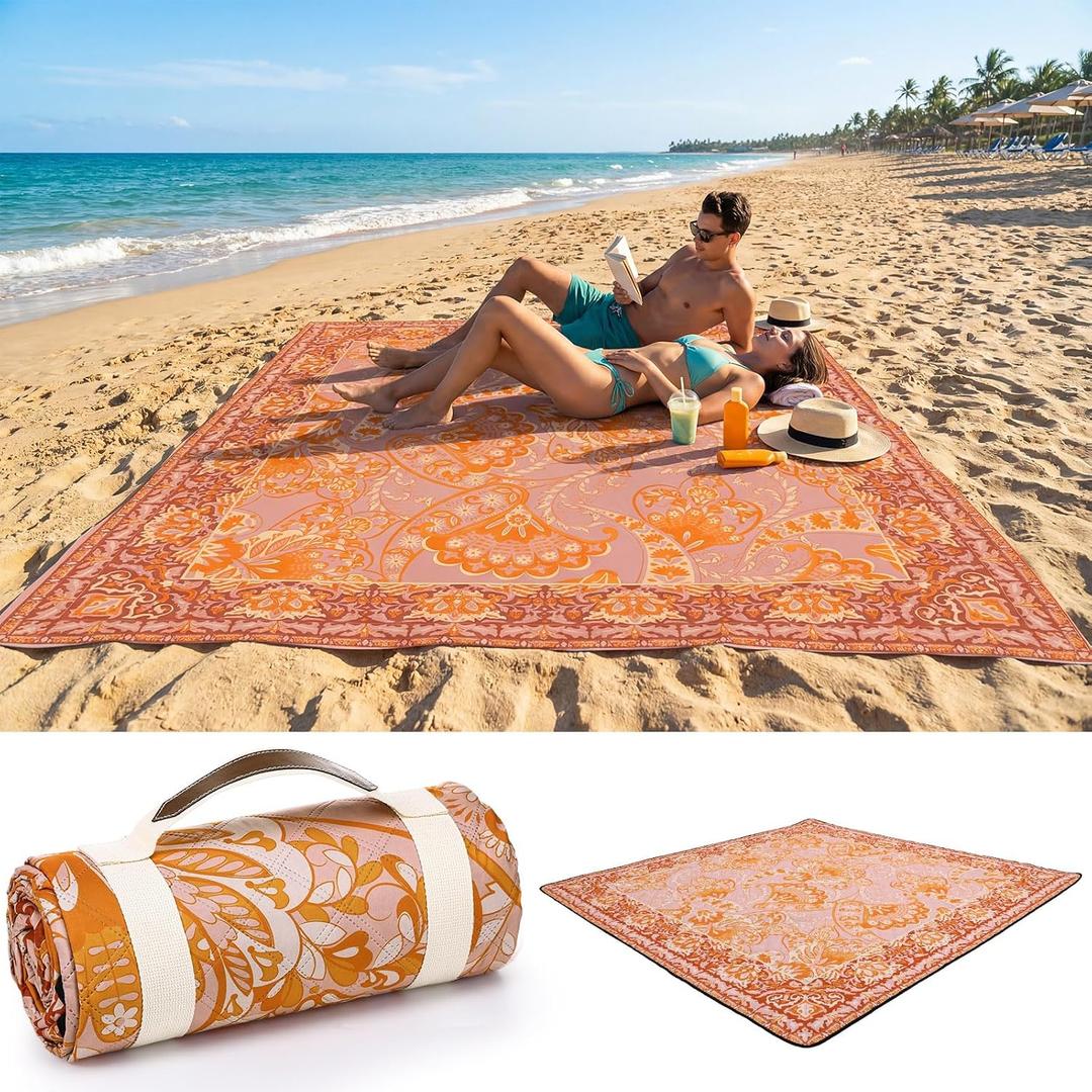 Mindsoft Boho Picnic Blankets 80''x 80'' Extra Large Beach Blanket Waterproof Sandproof Foldable Machine Washable Vintage Grass Lawn Park Mat for Family Camping Party Music Festival