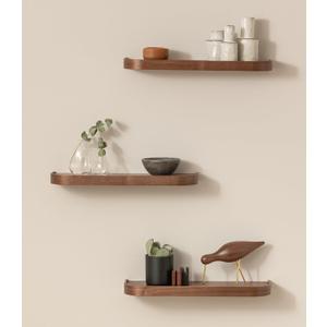 Kazai. 18.5 inches Floating Shelves for Wall 'Toke' | Set of 3 Small Mounted Wooden Shelf Units | Modern Wall Decor & Storage for Living Room, Bathroom, Kitchen, Bedroom & More | Walnut