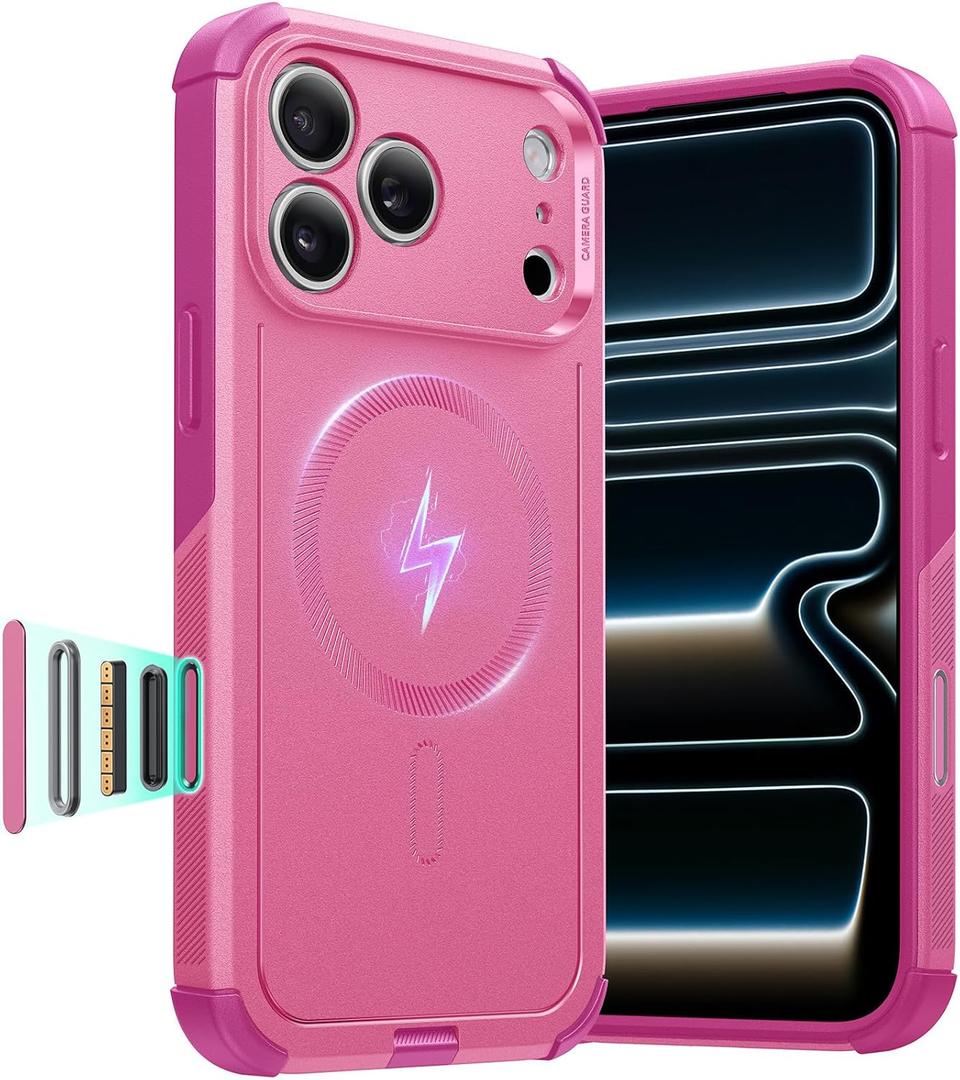 ESR for iPhone 17 Pro Case, 7X Military-Grade Drop Protection, Shock-Absorbing Rugged Cover with Camera Control Button, MagSafe Accessories Compatible, Cyber Series, Rosy Pink