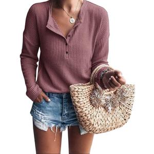 Womens Henley Shirts V Neck Long Sleeve Button Down Tops Warm Waffle Knit Tees (Small, As Show)