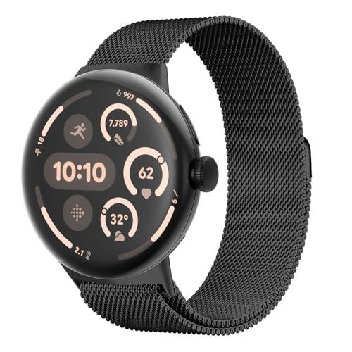 MYAPULUA Milanese Loop for Google Pixel Watch 4 Band, for Google Pixel Watch 3 45mm Band Women/Men, Stainless Steel Metal Mesh Strap Clasp Replacement Wristband Bracelet Correa, Black