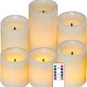 Eldnacele LED Flameless Flickering Candles Optical Fiber Wick with 10-Key Remote Control Timer, Battery Operated Wax Candles Set of 6 Decoration(D3 x H3 4" 5" 6" 7")