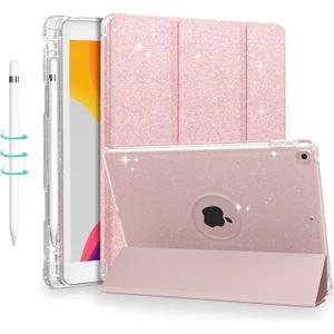 Case for iPad 9th/8th Generation (10.2 Inch, 2021/2020 Model) - Slim Folio Smart Glitter Sparkly Shiny Clear Shockproof Protective Cover (1-Rose Gold)