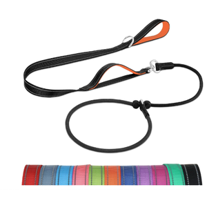 Joytale Tangle-Free Slip Leads for Dogs, 6 FT Slip Leash with Padded Double Handle, Reflective Nylon Training Leash for Small Medium Dogs 15-40 Lbs, Black/Orange