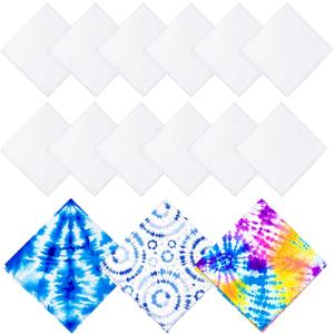 12 Pack Cotton White Bandana Bulk for Tie Dying, Blank Bandanas for Women Men Dog Cat Pet, Unisex Headband, 22 x 22 Inch