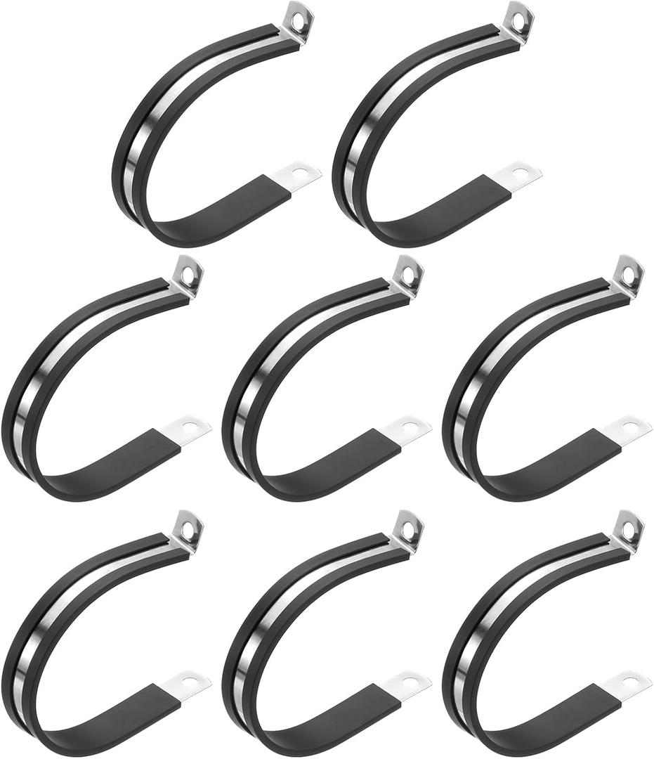 PATIKIL 2-1/2 Inch Cable Clamp, 8 Pack 304 Stainless Steel Rubber Cushioned Insulated Pipe Metal Clamp for Tube Pipe Hose Cable Wire Cord Installation