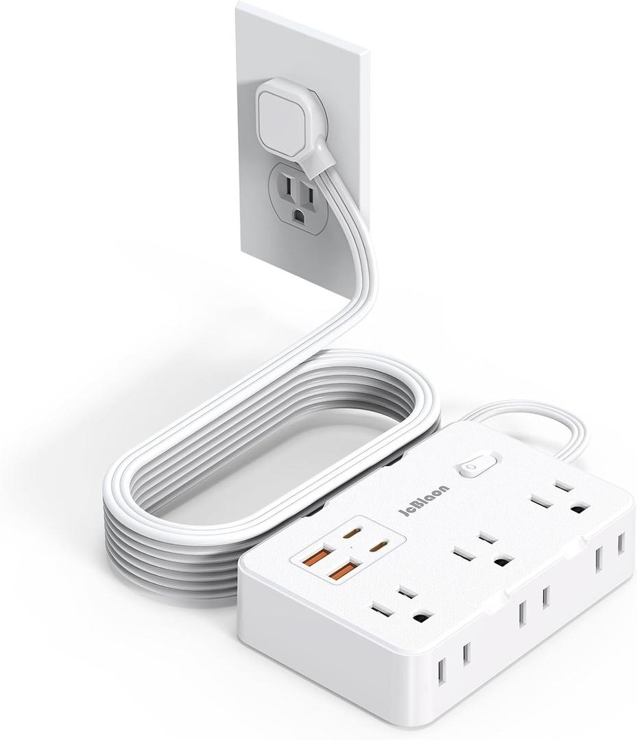 Flat Plug Power Strip Surge Protector, 5ft Ultra Thin Extension Cord with 4 USB Wall Charger(2 USB C Port), 6 Widely-Spaced Outlets Power Strip Compact for Travel, Office, Dorm Room Essentials (White)