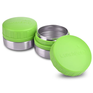 LunchBots Rounds Leak Proof 4 oz. Stainless Snack Container Jar, Set of 2, Green Lids