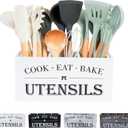 Utensil Holder,Large Wooden Utensil Holder For Kitchen Counter,Cooking Spatula Organizer,Big Storage Caddy With 3 Compartments Flatware Spoon Tool Cutlery(White)