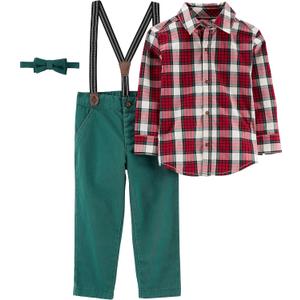 Simple Joys by Carter's baby-boys 4-piece Special Occasion Bow-tie and Suspender Pants Set (Olive Heather/Red Tartan Plaid)
