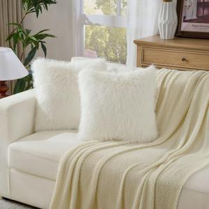 Animebody Set of 2 Decorative Throw Pillow Covers Luxury Fluffy Faux Fur Cozy Cushion Cover Pillowcase for Couch Sofa Bed Living Room Home Decor Ivory White-20 * 26inch