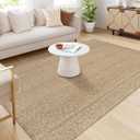 LEEVAN Washable Lightweight Tan Rugs for Living Room 6x9 Flatweave Area Rug