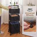 Homde Laundry Basket 3 Tier Bamboo Storage Shelf with Wheels Removable Storage Basket with Handle Freestanding Clothes Hamper Organizer for Bathroom Living Room Bedroom (Black), 16.54" x 13.4" x 47.64"