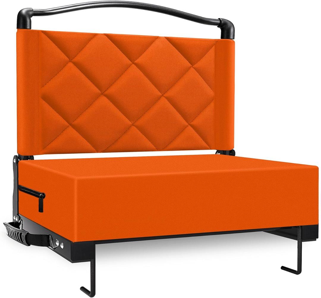 Stadium Seats with Back Support Cushion, Folding Stadium Seats for Bleachers Hold up 400lbs, Wide Bleacher Seat with Shoulder Strap & Handle Comfort for Sports Events (Orange, 1pcs)