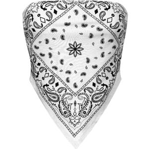 Design by Olivia Women's Sexy Paisley Print/Solid Bandana Tube Crop Top Shirt- Made in USA (White)