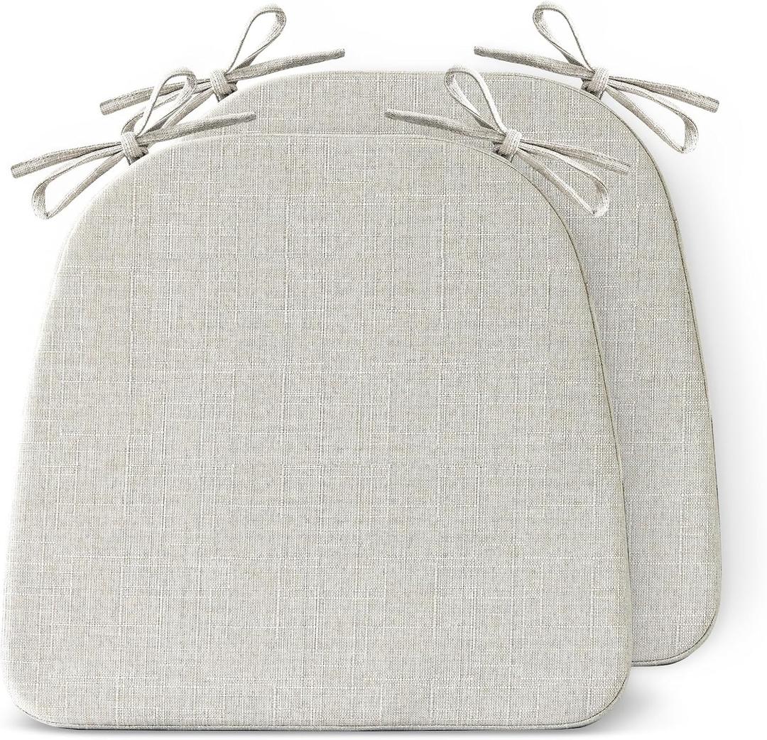 IASEAHK Chair Cushions for Dining Chairs Set of 2, Non Slip Kitchen Chair Pads, 17" x 16" x 2", Indoor Dining Chair Cushions with Ties, D-Shaped Seat Cushions for Kitchen Chairs, Beige