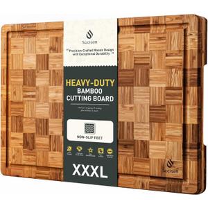 XXX Large Bamboo Cutting Board with Non Slip Feet and Over Sink Butcher Block Chopping Board Nice Solid Thick Wooden Juice Groove Huge Big XXl xlarge Best Hardwood Kitchen Counter Organic
