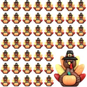 50 Pcs Thanksgiving Pumpkin Mini Turkey Figurines Tiny Thanksgiving Fall Pumpkin Maple Leaf Resin Turkey to Hide and Seek Fall Harvest Rubber Figures for Autumn Table Centerpiece