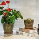 Docrin Dark Green Ceramic Planter Set - 6.6"+5.5" Indoor Outdoor Pots with Drainage Holes & Saucers for Home Office Decor