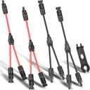 2 Pairs Solar Connectors Y Branch 20A Cable Parallel Adapter Cable Wire Plug Tool Kit for Solar Panel(M/FF+F/MM)
