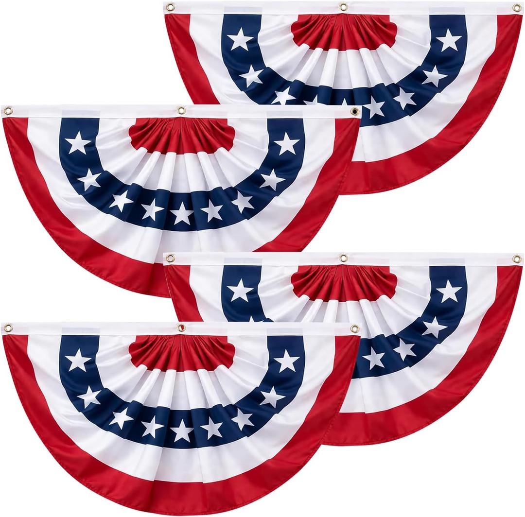 4 Packs American Bunting Flags Outdoor 3x6 ft, Heavy Duty Flag Buntings for Outside Use, Patriotic Bunting Banner US Pleated for 4th of July 250th Anniversary