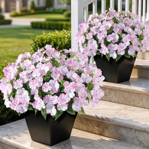 YXZZWL 8 Bundles Artificial Impatiens for Outdoor Spring Summer Decor, No Fade Silk Fake Flowers, UV-Resistant Faux Plants for Garden Porch Home Farmhouse Decoration (Pink)