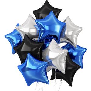 Blue Silver Star Balloons,10Pcs Black Silver Star Shaped Foil Balloons,18Inch Black Blue Helium Balloon for Graduation,Birthday,Anniversary,Wedding Party Decorations