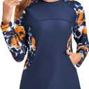 Halcurt Women's Full Zip Long Sleeve Rash Guard Swim Top with Pockets UPF50+ Quick Dry Swimsuit (Large, Navy Tie Dye)