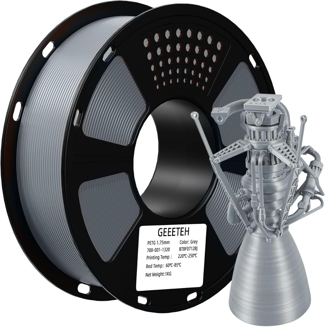 Geeetech PETG Filament 1.75mm, 1 KG (2.2lbs) Spool 3D Printer Filament, High-Toughness, 0.02mm Accuracy, Neatly Wound & Moistureproof, Non-Clogging Non-Stringing, Fits Most FDM Printers, Gray